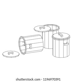 Garbage can. Metal. Style America of the 70s. Isometric. Coloring