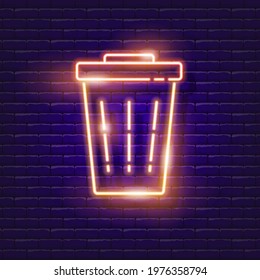 Garbage can neon sign. Trash can glowing icon. Garbage sorting concept. Vector illustration for design, advertising, website, signboards.  Symbol for waste disposal. Waste sorting container. 