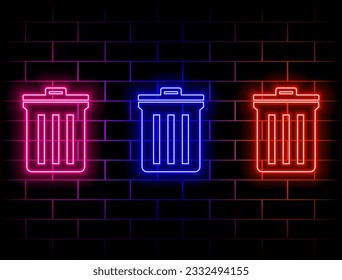 La basura puede firmar el neón. La basura puede encender un icono. Concepto de clasificación de basura. Ilustración vectorial para diseño, publicidad, sitio web, carteles. Símbolo de eliminación de residuos.