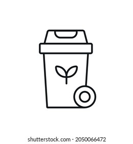Garbage can for organic waste linear icon. Thin line customizable illustration. Vector isolated outline drawing. Editable stroke