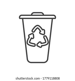 garbage can with recycle symbol over white background, line style, vector illustration
