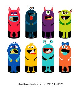 Garbage can set for children isolated on white background. Monsters trash cans for kids vector illustration