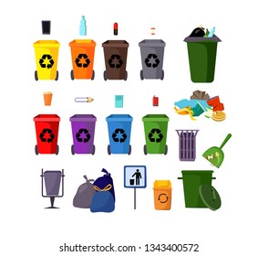 Garbage can set. Collection for rubbish separation and recycling. Can be used for topics like environment, ecology, pollution
