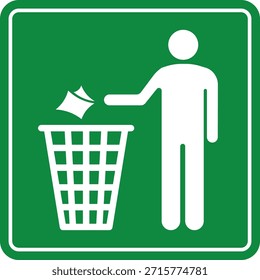 La basura puede firmar tirar la etiqueta engomada de la papelera signo cuadrado verde diseño de Vector de pictograma aislado