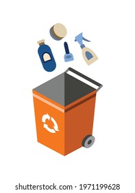 Garbage can for sorting. Recycling elements. Colored waste bin with organic trash. Separation of waste on garbage can. Waste management concept