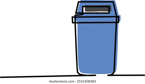 Garbage can or Trash bin vector graphic illustration.  Plastic recycle bin with Continuous line art drawing  isolated on white background. Doodle Waste сontainer for recycle day