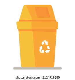 Garbage can vector icon, flat design of trash bin for recycable waste with round shadow isolated on white background, vector illustration
