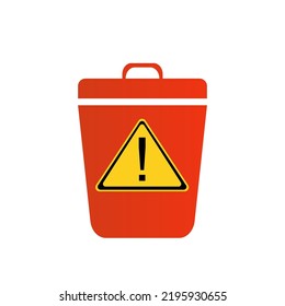 Garbage can with a warning sign on a white background. Vector illustration