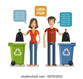 Garbage Can, Waste Bin, Trash Container, Dumpster Infographic. Keep Clean Or Do Not Litter, Concept. Cartoon Vector Illustration