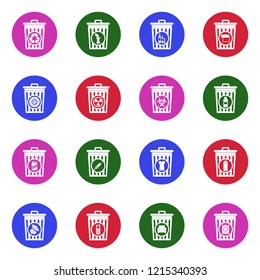 Garbage Can And Waste Sorting Icons. White Flat Design In Circle. Vector Illustration. 