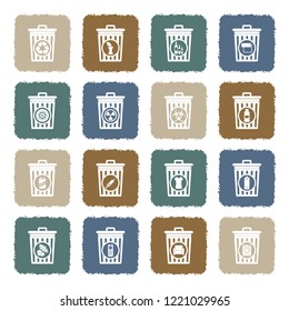 Garbage Can And Waste Sorting Icons. Grunge Color Flat Design. Vector Illustration. 