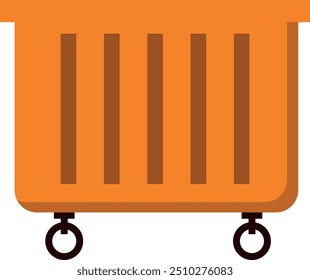 Garbage can. Wheeled street waste orange container