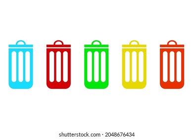 Garbage cans of different colors on a white background, separate waste disposal, vector illustration