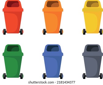 Cubos de basura de diferentes colores para reciclar
