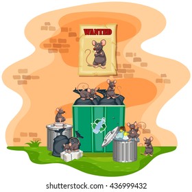 Garbage Cans Full Of Trash And Rats Illustration