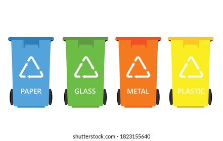 Cañones de basura para iconos de vectores de basura ordenados. Reciclaje de la recolección de la separación de basura y reciclado aislados en fondo blanco