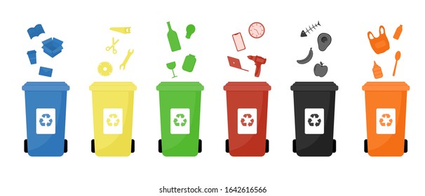 Four Color Recycle Bins Cartoon Character Stock Vector (Royalty Free ...