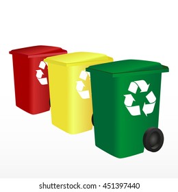 Garbage cans vector illustrations. Sorting garbage. Ecology and recycle concept. Trash cans isolated on white 