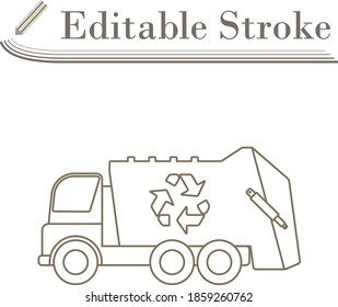 Coche De Basura Con Icono De Reciclaje. Diseño sencillo de Stroke modificable. Ilustración vectorial.