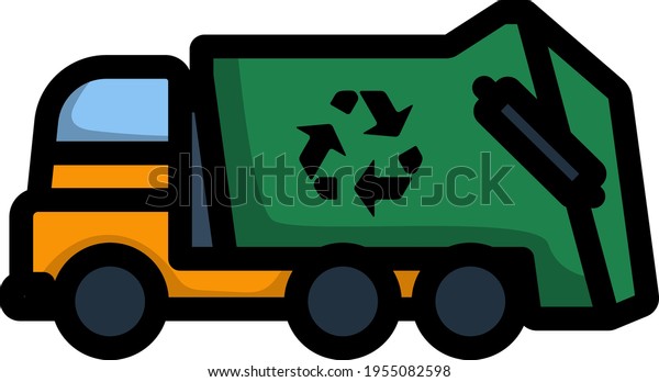 Garbage Car With Recycle\
Icon. Editable Bold Outline With Color Fill Design. Vector\
Illustration.