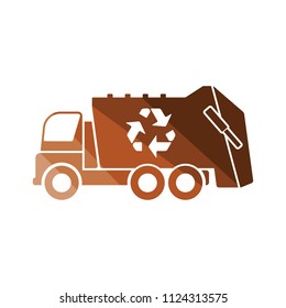 Garbage car recycle icon. Flat color design. Vector illustration.