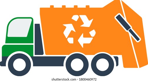 Garbage Car With Recycle Icon. Flat Color Design. Vector Illustration.