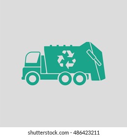 Garbage car recycle icon. Gray background with green. Vector illustration.