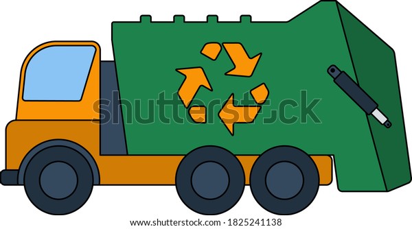Garbage Car With Recycle Icon. Outline With\
Color Fill Design. Vector\
Illustration.