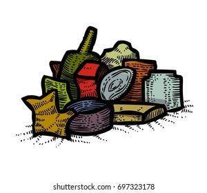 Garbage cartoon hand drawn image. Original colorful artwork, comic childish style drawing.