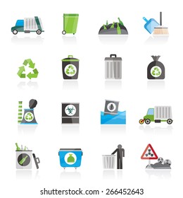 Garbage, cleaning and rubbish icons - vector icon set