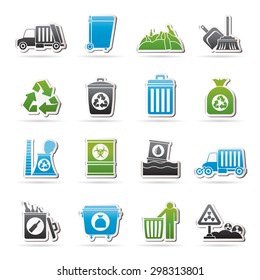 Garbage, cleaning and rubbish icons - vector icon set