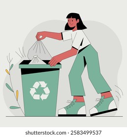 Garbage cleaning vector illustration design. A woman is throwing trash