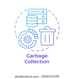 Garbage collection blue gradient concept icon. Data control, computer science. Memory management. Round shape line illustration. Abstract idea. Graphic design. Easy to use in infographic, presentation