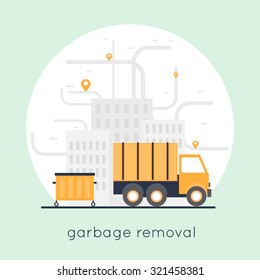 Garbage collection in the city. Flat design.