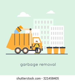 Garbage collection in the city. Flat design.
