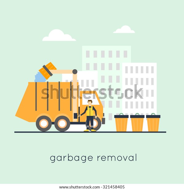 Garbage collection\
in the city. Flat\
design.