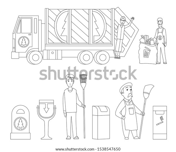 Garbage Collection Coloring Book Page Garbage Stock Vector (Royalty