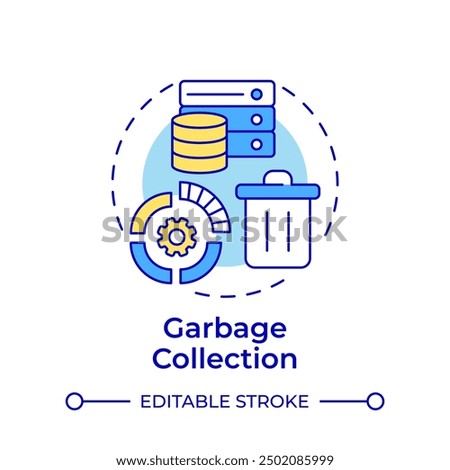 Garbage collection multi color concept icon. Data control, computer science. Memory management. Round shape line illustration. Abstract idea. Graphic design. Easy to use in infographic, presentation
