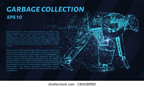 Garbage collection of the particles on a dark background. Garbage collection from circles and dots