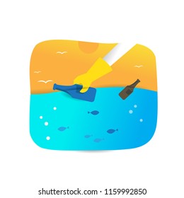garbage collection in rivers or seas with lots of garbage. creative design. modern vector.