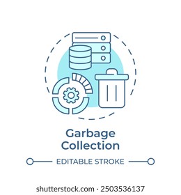 Garbage collection soft blue concept icon. Data control, computer science. Memory management. Round shape line illustration. Abstract idea. Graphic design. Easy to use in infographic, presentation