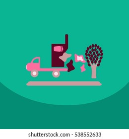 garbage collection .garbage truck management concept illustration with trash on tree