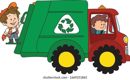 Garbage collection truck, recycling, cleaners with dirt collection truck