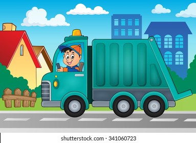 Garbage collection truck theme image 2 - eps10 vector illustration.