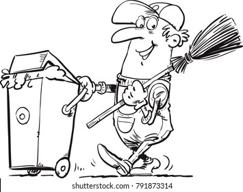 Garbage collector with a bucket and broom