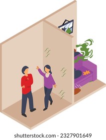 Garbage collectors next door isometric Concept,  Odors nuisance or Smells Vector Color Icon Design, neighbourhood conflicts Stock illustration, bad neighbors Symbol, Trash haulers 