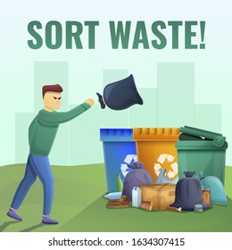 Garbage concept background. Cartoon illustration of garbage vector concept background for web design