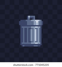 Garbage container icon. Pixel art flat style. Game assets. 8-bit style. Sticker design. Isolated abstract vector illustration. 