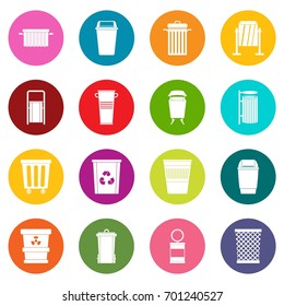 Garbage container icons many colors set isolated on white for digital marketing