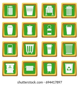 Garbage container icons set in green color isolated vector illustration for web and any design